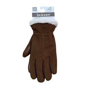 Isotoner Women's Smartdri Gloves W/ Sherpa Cuff Brown Cognac Size S/M New